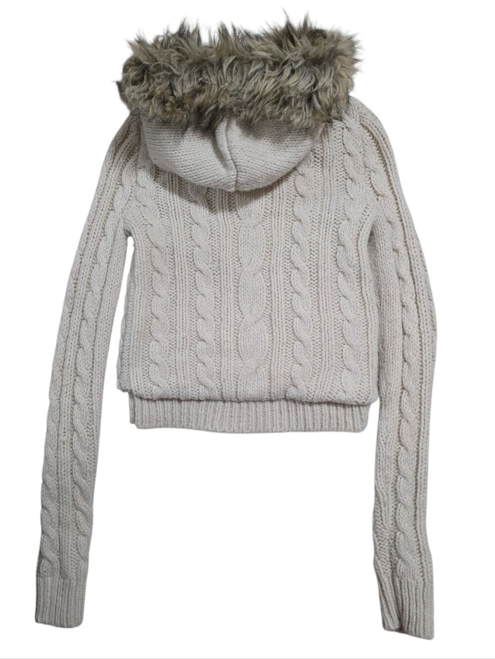 Abercrombie cream vintage long sleeve cable knit button up wool blend faux Fur - Picture 6 of 6